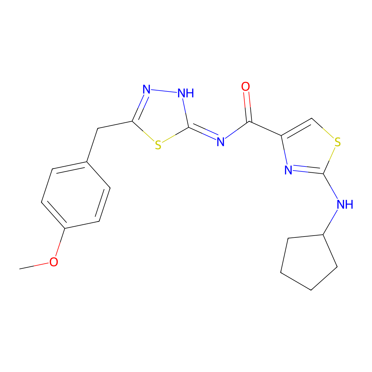 2-(cyclopentylamino)-N-[(2E)-5-(4-methoxybenzyl)-1,3,4-thiadiazol-2(3H)-ylidene]-1,3-thiazole-4-carboxamide molecular structure, CAS 1232826-72-0
