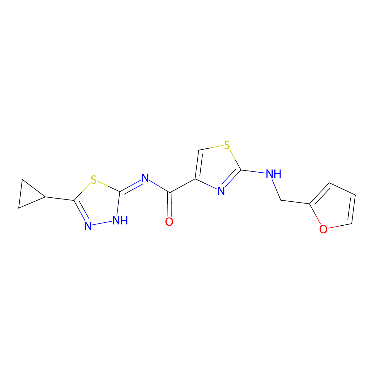 N-[(2E)-5-cyclopropyl-1,3,4-thiadiazol-2(3H)-ylidene]-2-[(furan-2-ylmethyl)amino]-1,3-thiazole-4-carboxamide molecular structure, CAS 1232826-75-3