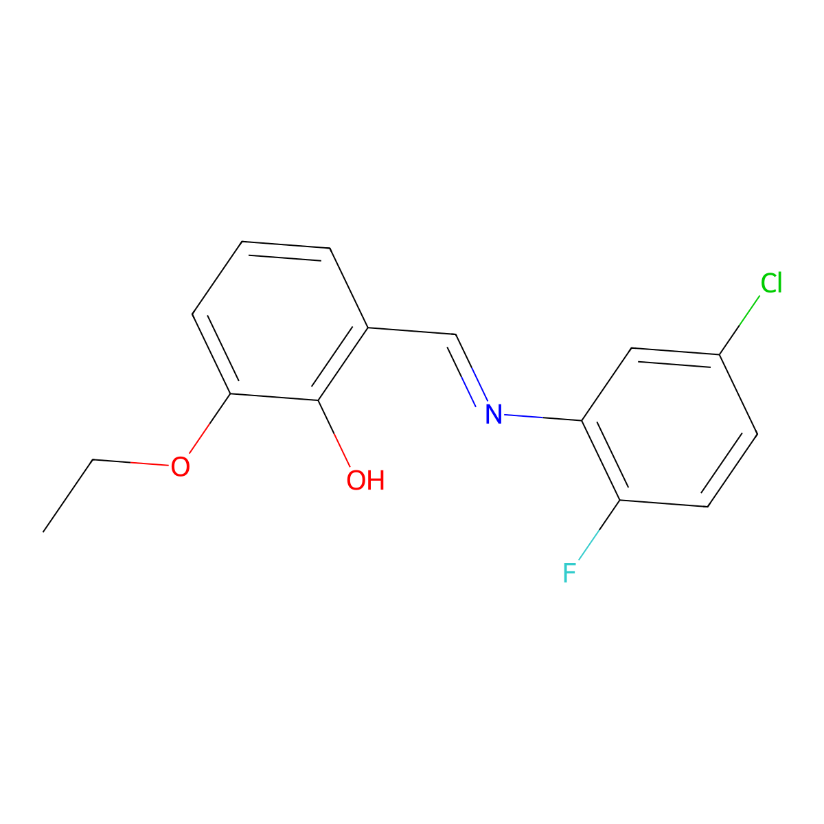 2-{(E)-[(5-chloro-2-fluorophenyl)imino]methyl}-6-ethoxyphenol molecular structure, CAS 1232826-82-2