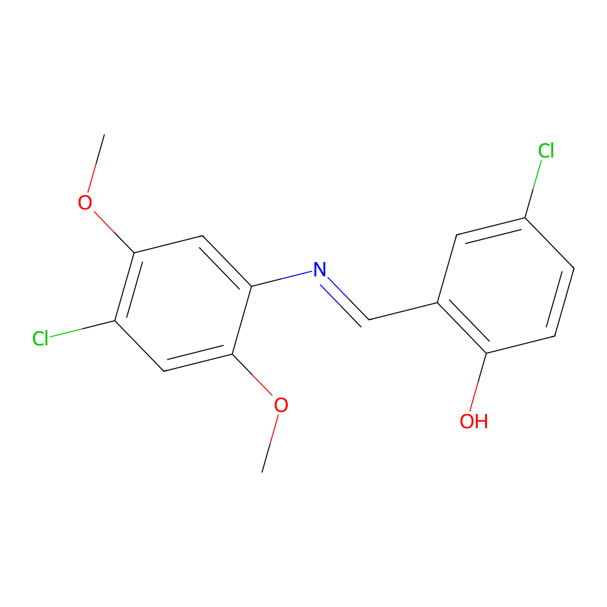 4-chloro-2-{(E)-[(4-chloro-2,5-dimethoxyphenyl)imino]methyl}phenol molecular structure, CAS 1232826-99-1