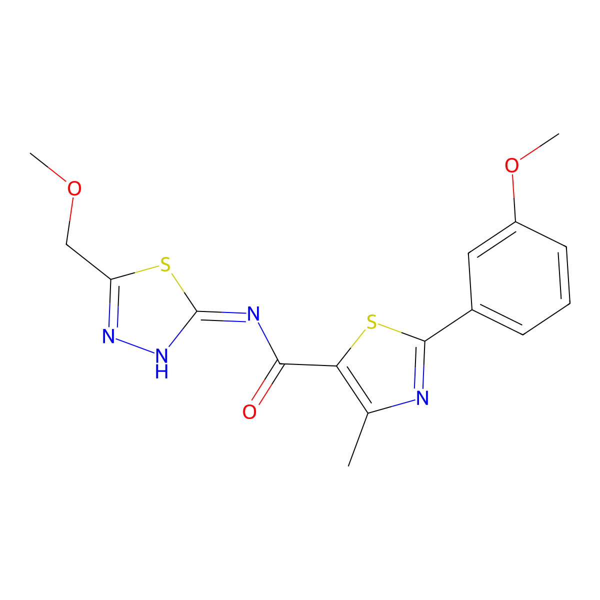 N-[(2E)-5-(methoxymethyl)-1,3,4-thiadiazol-2(3H)-ylidene]-2-(3-methoxyphenyl)-4-methyl-1,3-thiazole-5-carboxamide molecular structure, CAS 1232827-11-0