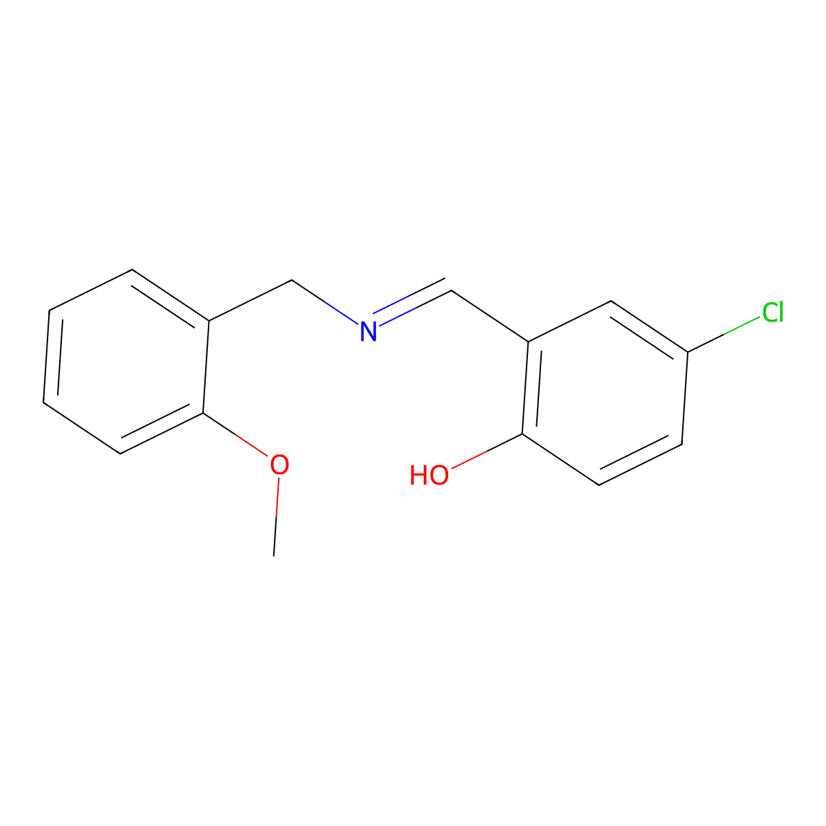 4-chloro-2-{(E)-[(2-methoxybenzyl)imino]methyl}phenol molecular structure, CAS 1232827-59-6
