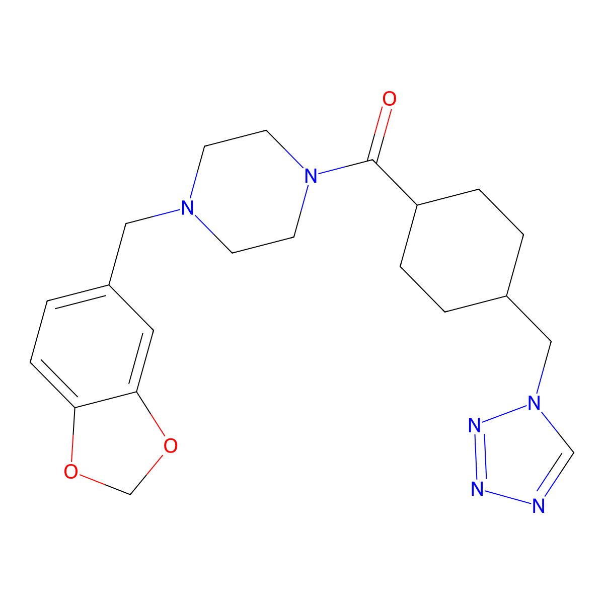 [4-(1,3-benzodioxol-5-ylmethyl)piperazin-1-yl][trans-4-(1H-tetrazol-1-ylmethyl)cyclohexyl]methanone molecular structure, CAS 1232827-77-8