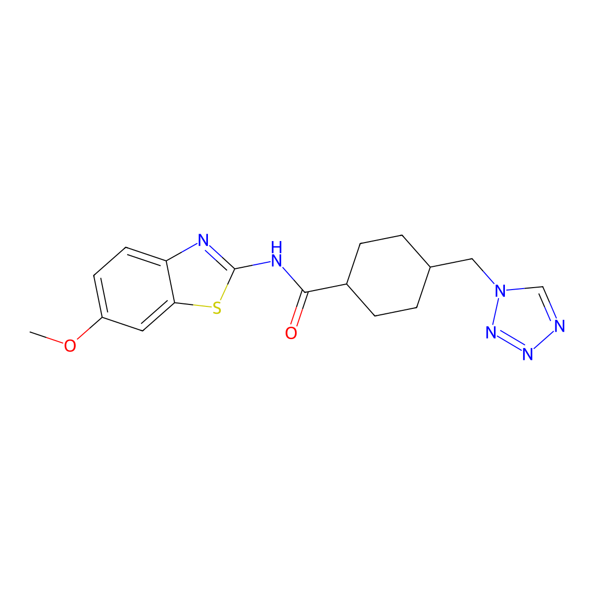 trans-N-[(2E)-6-methoxy-1,3-benzothiazol-2(3H)-ylidene]-4-(1H-tetrazol-1-ylmethyl)cyclohexanecarboxamide molecular structure, CAS 1232827-78-9