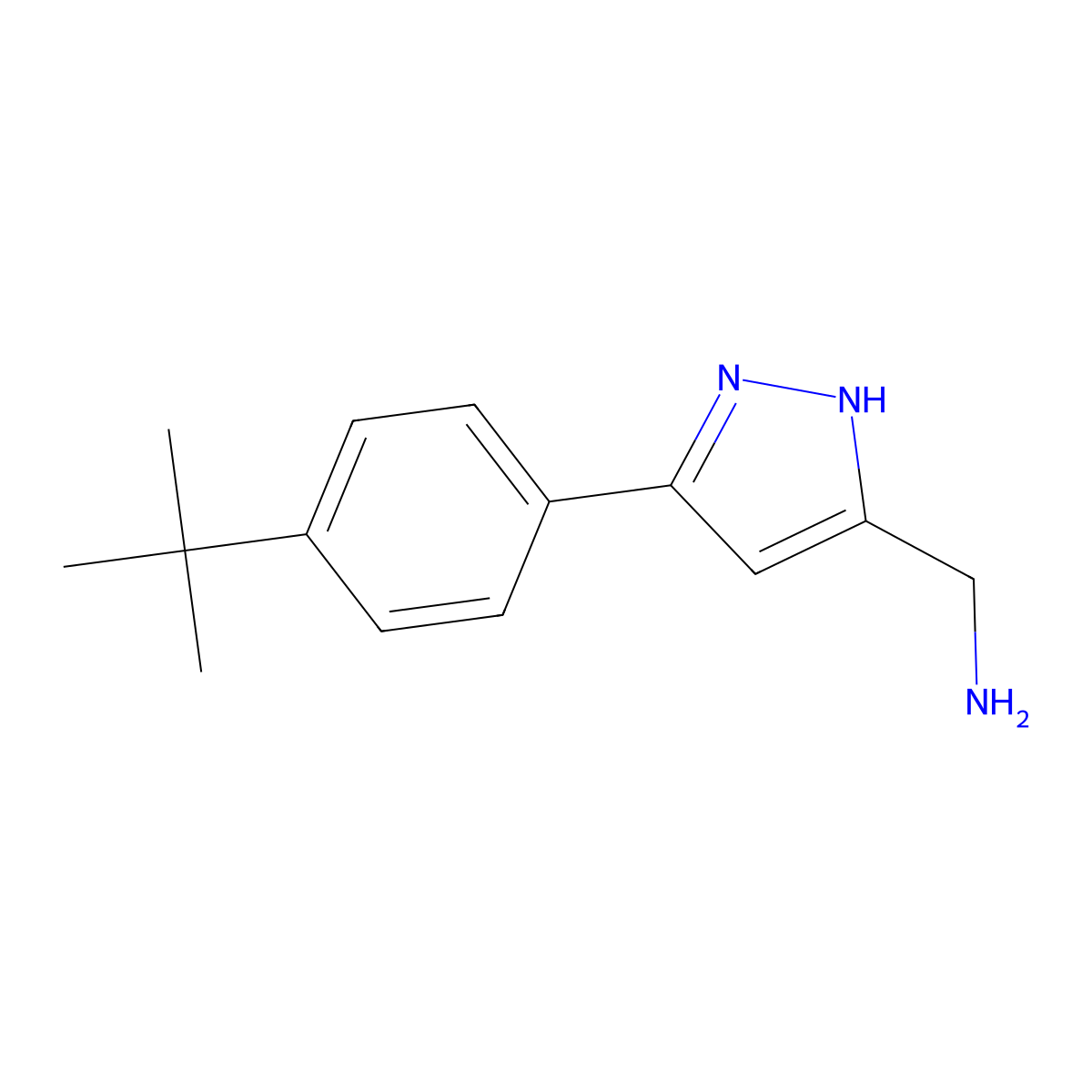 [3-(4-tert-butylphenyl)-1H-pyrazol-5-yl]methanamine molecular structure, CAS 1232838-02-6
