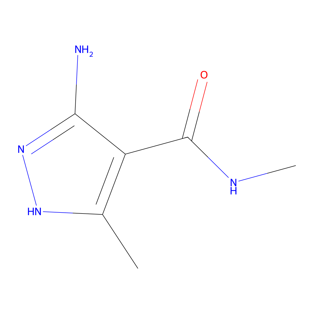 5-amino-N,3-dimethyl-1H-pyrazole-4-carboxamide molecular structure, CAS 1232838-10-6