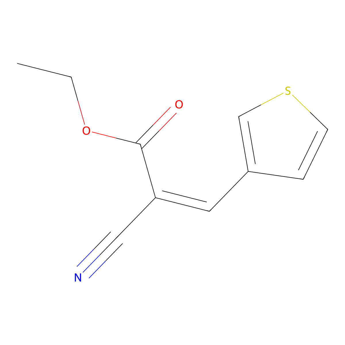 2-Propenoic acid, 2-cyano-3-(3-thienyl)-, ethyl ester, (2E)- molecular structure, CAS 123293-56-1