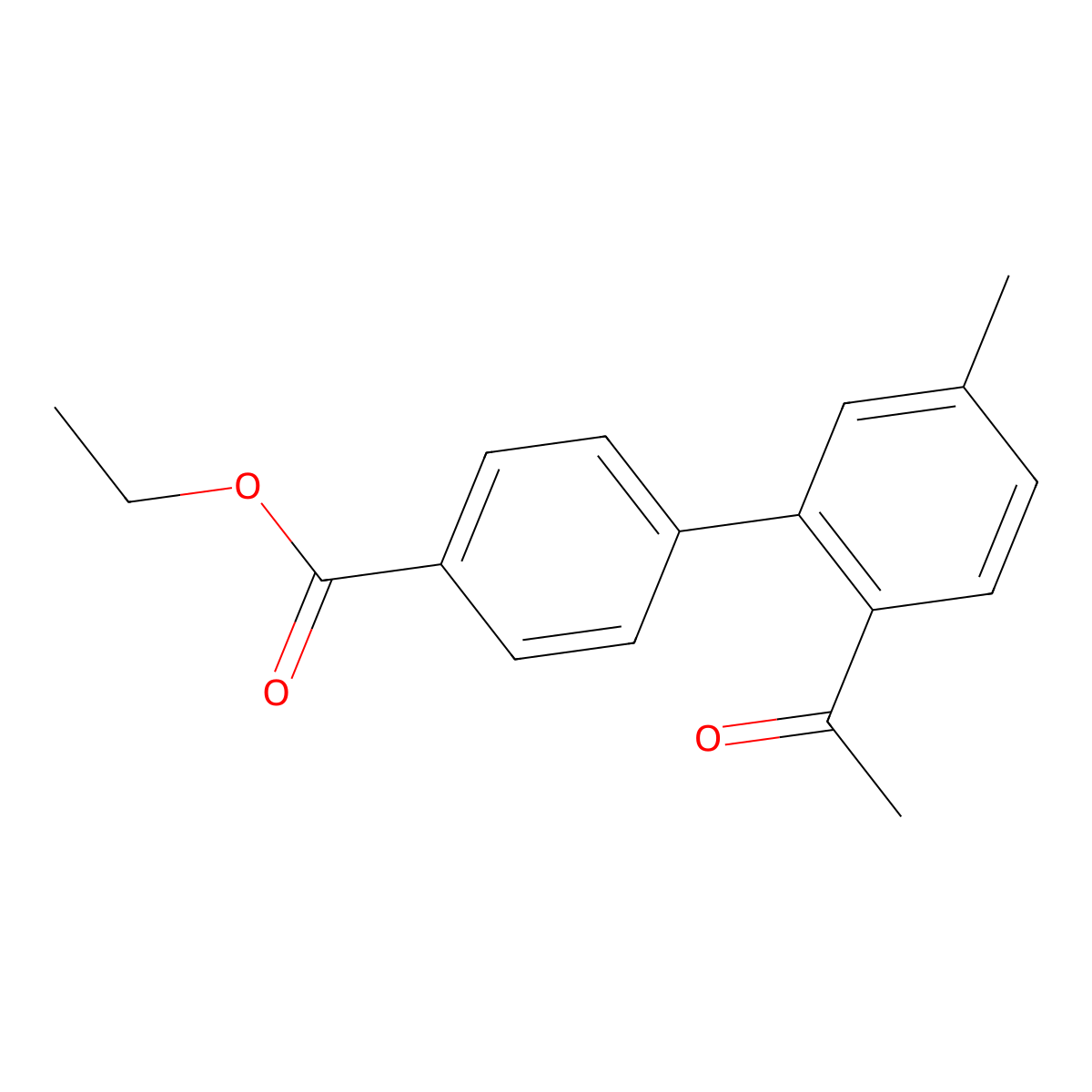 Ethyl 2'-acetyl-5'-methyl[1,1'-biphenyl]-4-carboxylate molecular structure, CAS 1233011-54-5