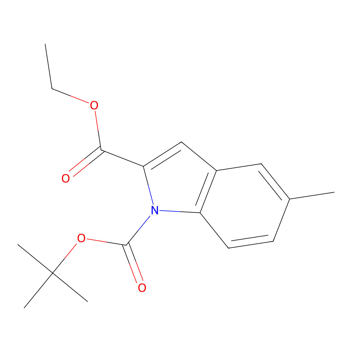 1-tert-butyl 2-ethyl 5-methyl-1H-indole-1,2-dicarboxylate molecular structure, CAS 1233086-44-6