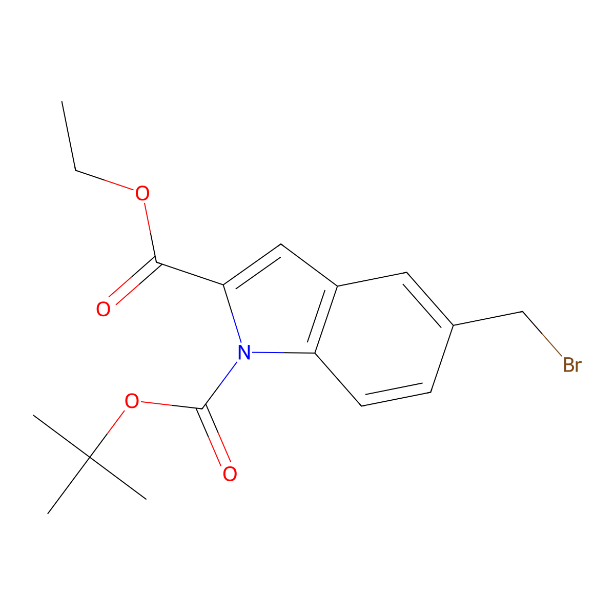 1-tert-butyl 2-ethyl 5-(bromomethyl)-1H-indole-1,2-dicarboxylate molecular structure, CAS 1233086-45-7
