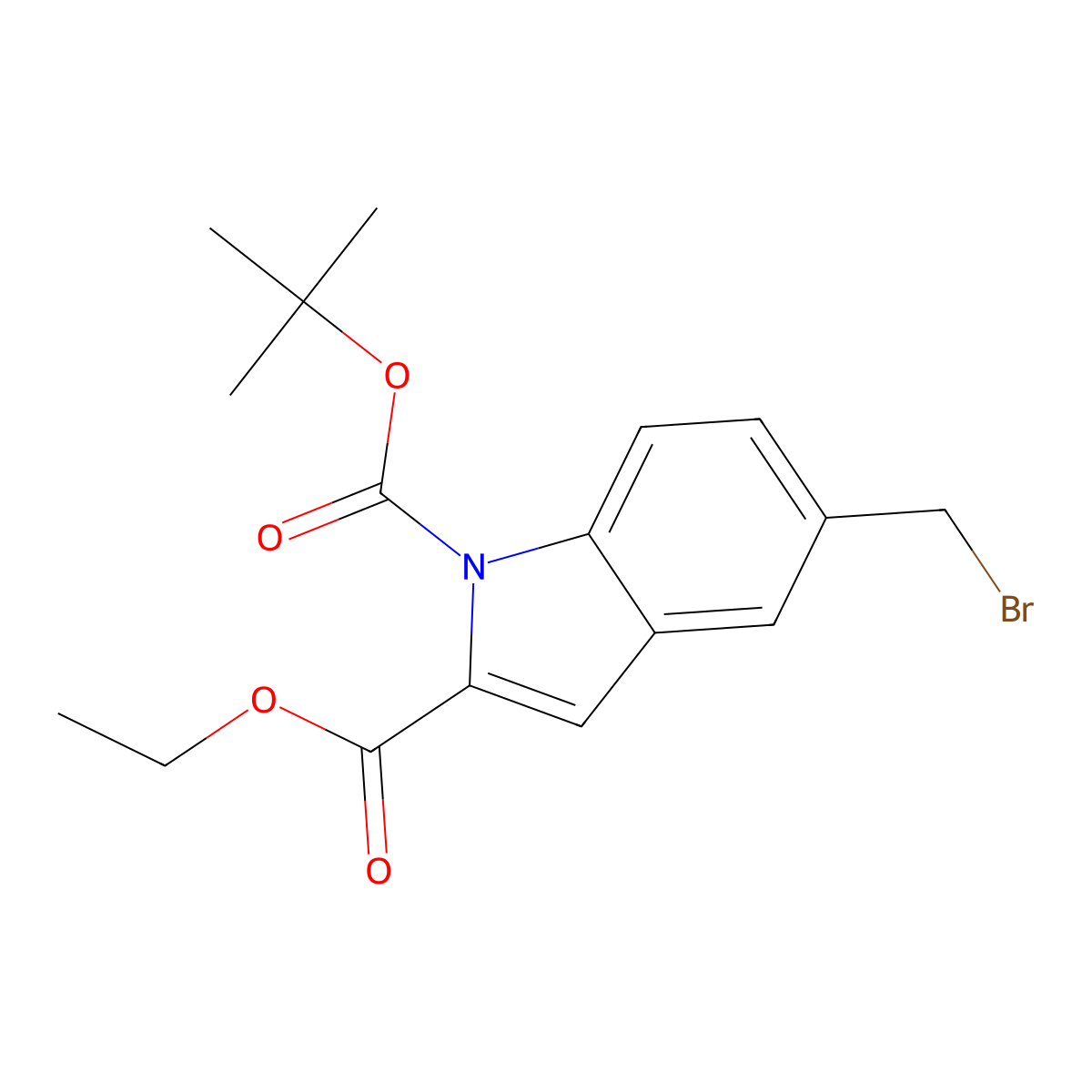 1-tert-butyl 2-ethyl 5-(bromomethyl)-1H-indole-1,2-dicarboxylate molecular structure, CAS 1233086-45-7