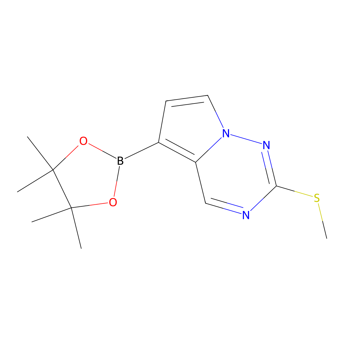 2-(Methylsulfanyl)-5-(4,4,5,5-tetramethyl-1,3,2-dioxaborolan-2-yl)pyrrolo[2,1-f][1,2,4]triazine molecular structure, CAS 1233181-70-8