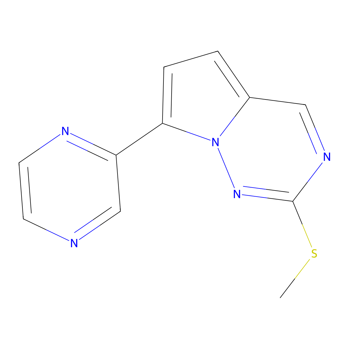 2-(Methylsulfanyl)-7-(pyrazin-2-yl)pyrrolo[2,1-f][1,2,4]triazine molecular structure, CAS 1233186-37-2