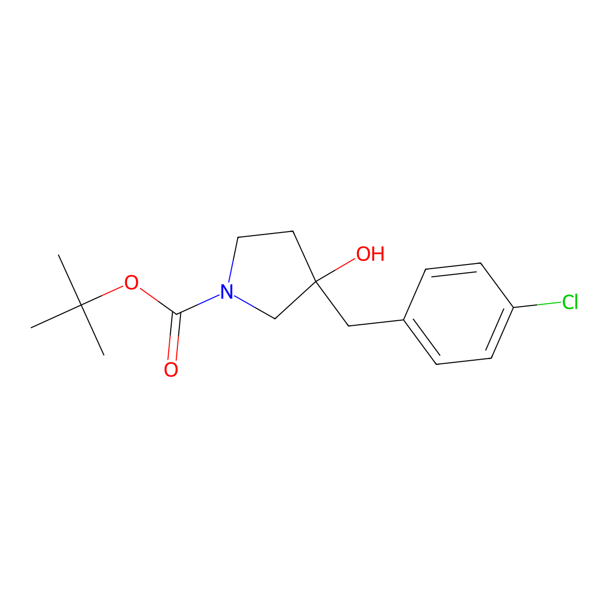 Tert-butyl 3-[(4-chlorophenyl)methyl]-3-hydroxypyrrolidine-1-carboxylate molecular structure, CAS 1233228-27-7