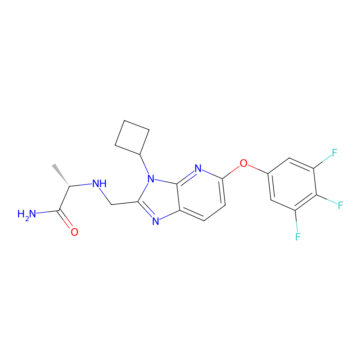 (2S)-2-(((3-Cyclobutyl-5-(3,4,5-trifluorophenoxy)-3H-imidazo(4,5-b)pyridin-2-yl)methyl)amino)propanamide molecular structure, CAS 1233231-30-5