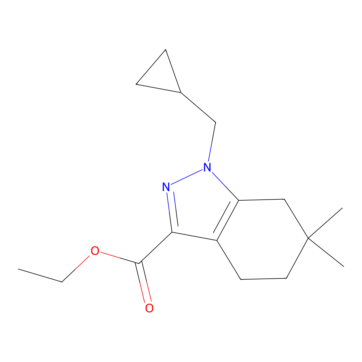 Ethyl 1-(cyclopropylmethyl)-6,6-dimethyl-4,5,6,7-tetrahydro-1h-indazole-3-carboxylate molecular structure, CAS 1233244-55-7