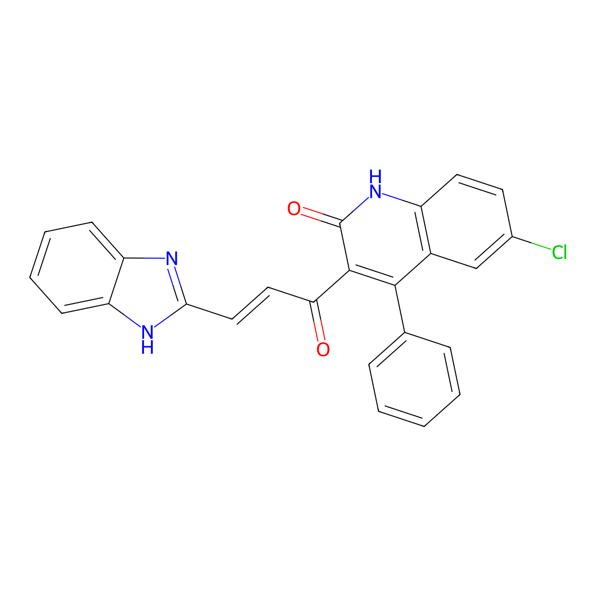 (E)-3-(1H-benzo[d]imidazol-2-yl)-1-(6-chloro-2-hydroxy-4-phenylquinolin-3-yl)prop-2-en-1-one molecular structure, CAS 1233322-09-2