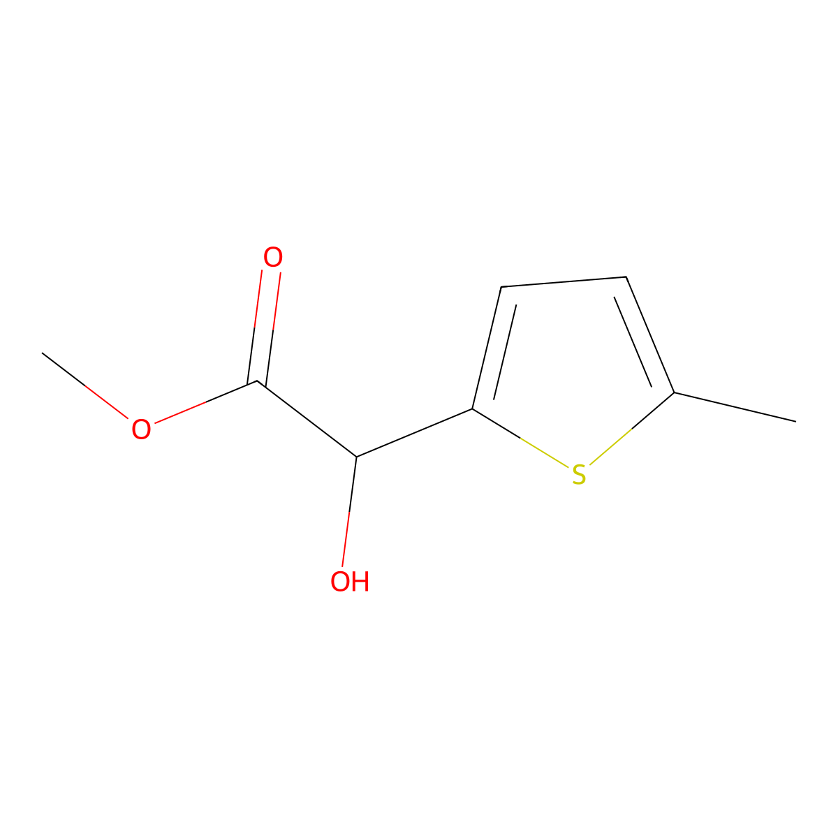 Methyl 2-hydroxy-2-(5-methylthiophen-2-yl)acetate molecular structure, CAS 1233331-11-7