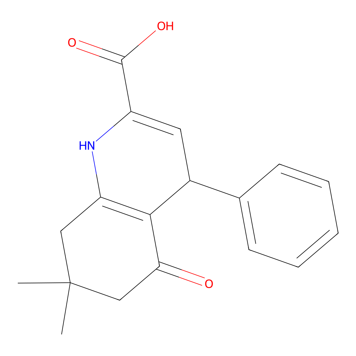 7,7-Dimethyl-5-oxo-4-phenyl-1,4,5,6,7,8-hexahydroquinoline-2-carboxylic acid molecular structure, CAS 1233334-73-0