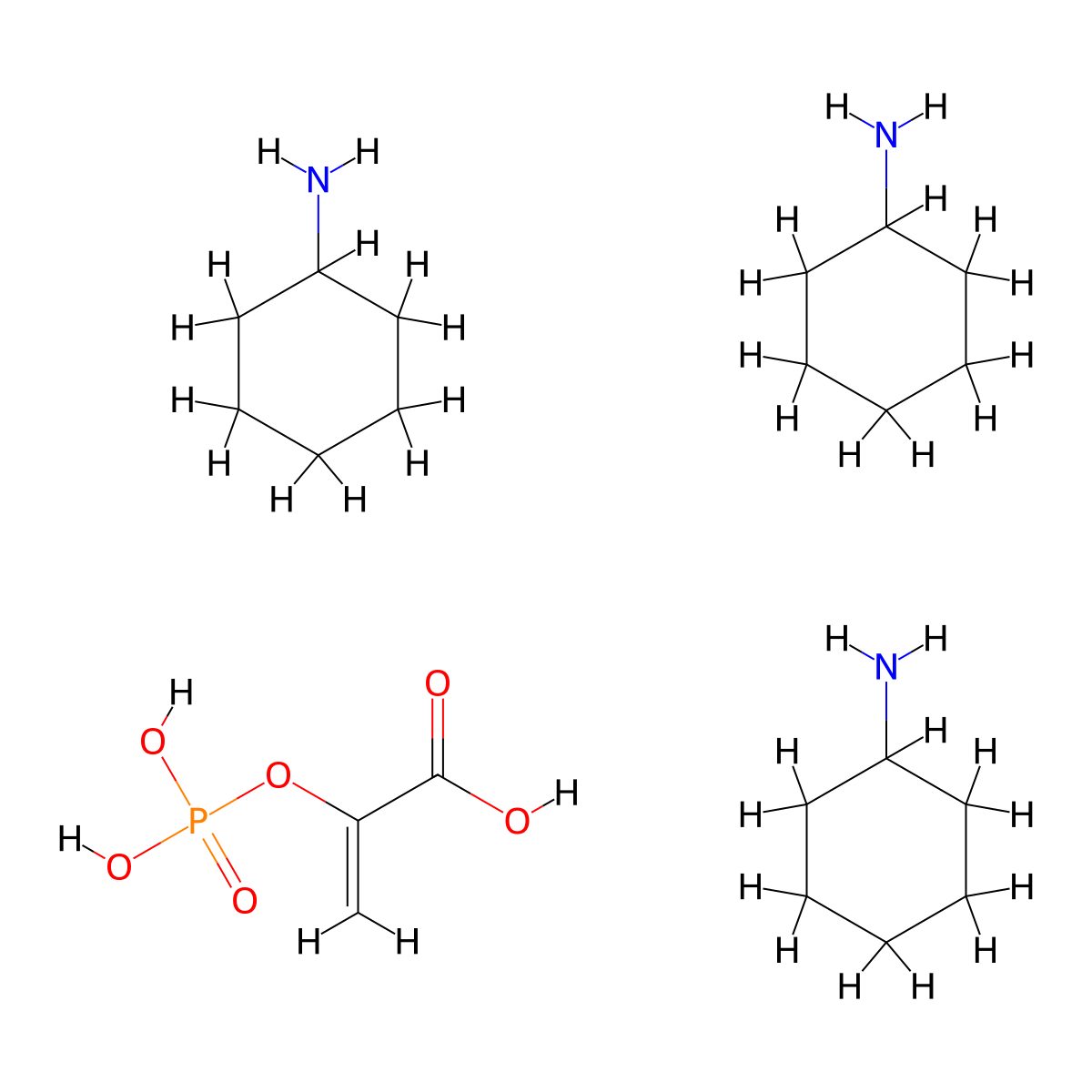 2-Propenoic acid, 2-(phosphonooxy)-, cyclohexanamine (1:3) molecular structure, CAS 123334-13-4