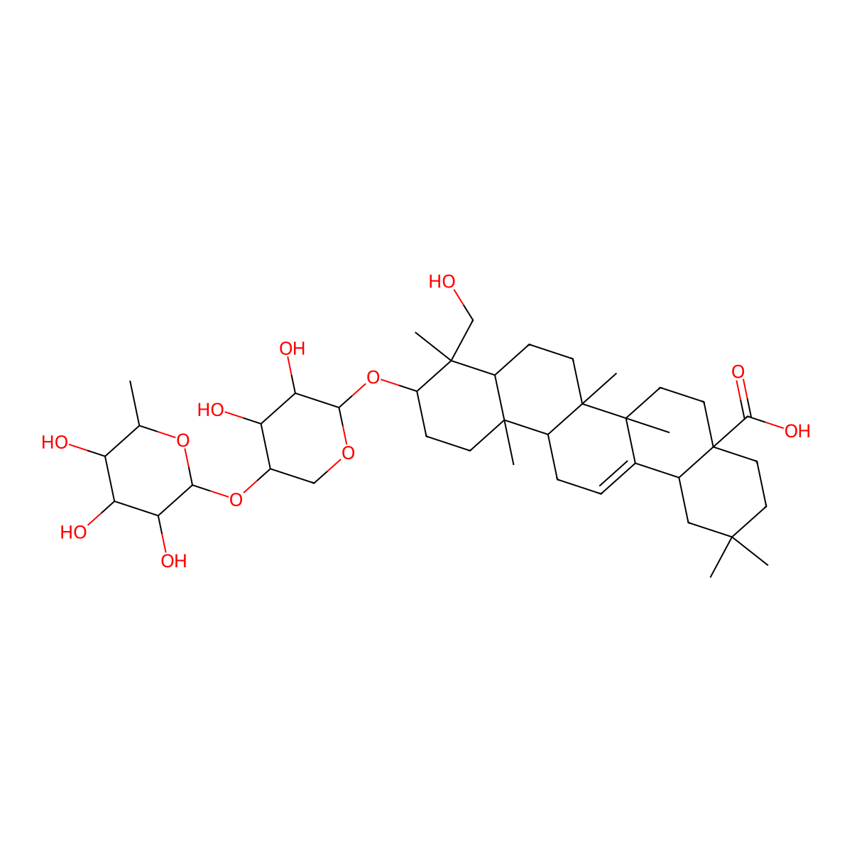 10-[3,4-Dihydroxy-5-(3,4,5-trihydroxy-6-methyloxan-2-yl)oxyoxan-2-yl]oxy-9-(hydroxymethyl)-2,2,6a,6b,9,12a-hexamethyl-1,3,4,5,6,6a,7,8,8a,10,11,12,13,14b-tetradecahydropicene-4a-carboxylic acid molecular structure, CAS 123350-57-2