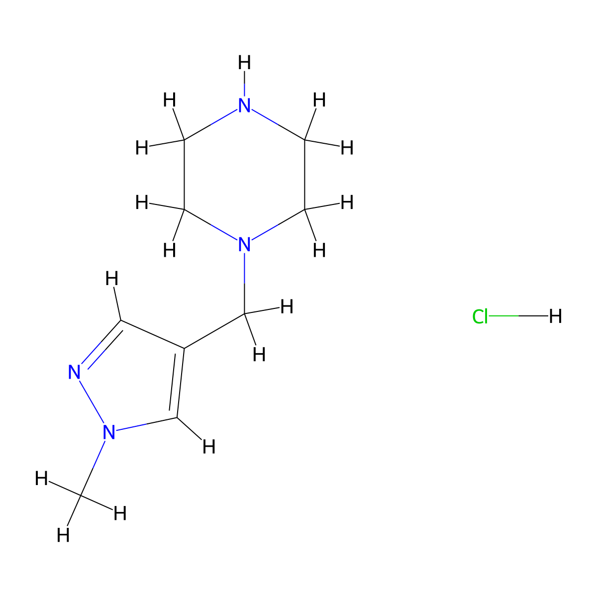 1-(1-Methyl-1H-pyrazol-4-ylmethyl)-piperazine hydrochloride molecular structure, CAS 1233521-00-0