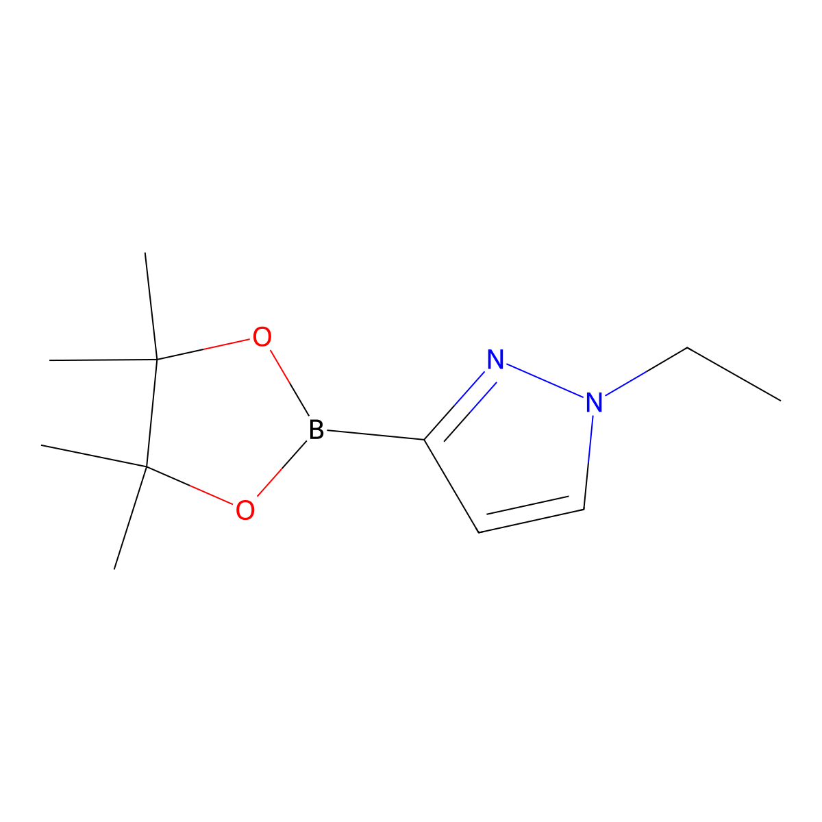 1-ethyl-3-(4,4,5,5-tetramethyl-1,3,2-dioxaborolan-2-yl)-1H-pyrazole molecular structure, CAS 1233525-88-6