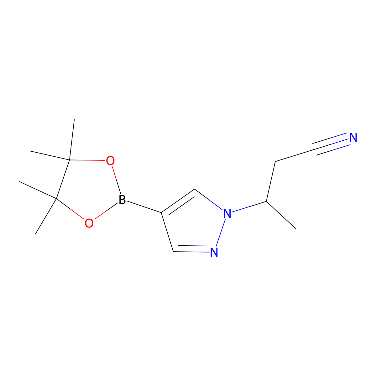 3-(4-(4,4,5,5-Tetramethyl-1,3,2-dioxaborolan-2-yl)-1H-pyrazol-1-yl)butanenitrile molecular structure, CAS 1233526-43-6