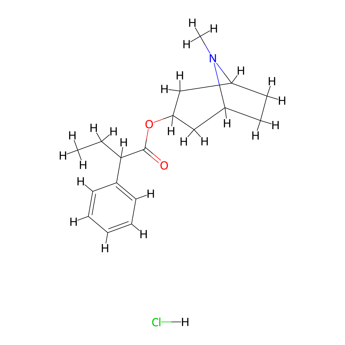 8-Methyl-8-azabicyclo[3.2.1]oct-3-yl 2-phenylbutanoate hydrochloride molecular structure, CAS 1233641-91-2