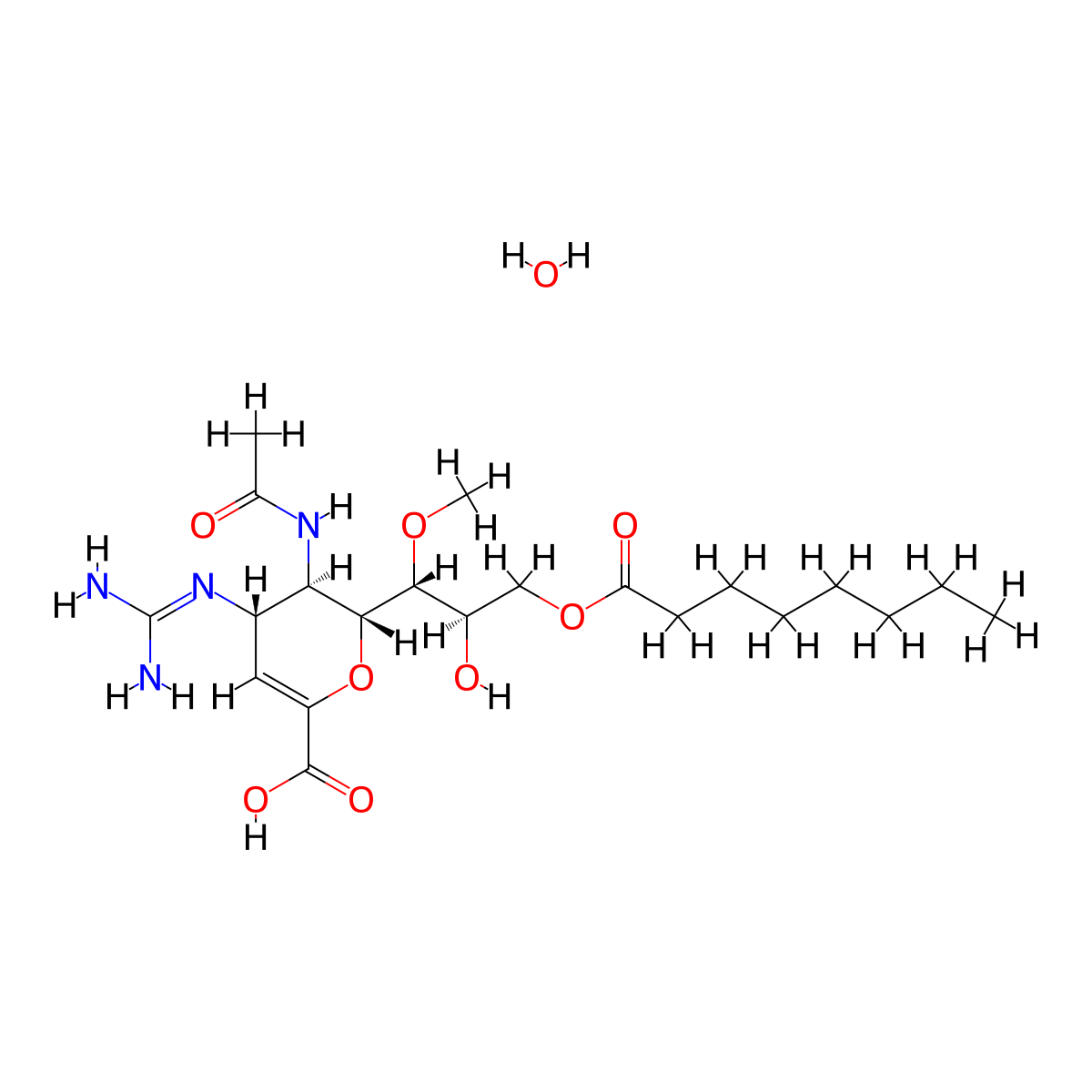 Laninamivir octanoate monohydrate molecular structure, CAS 1233643-88-3