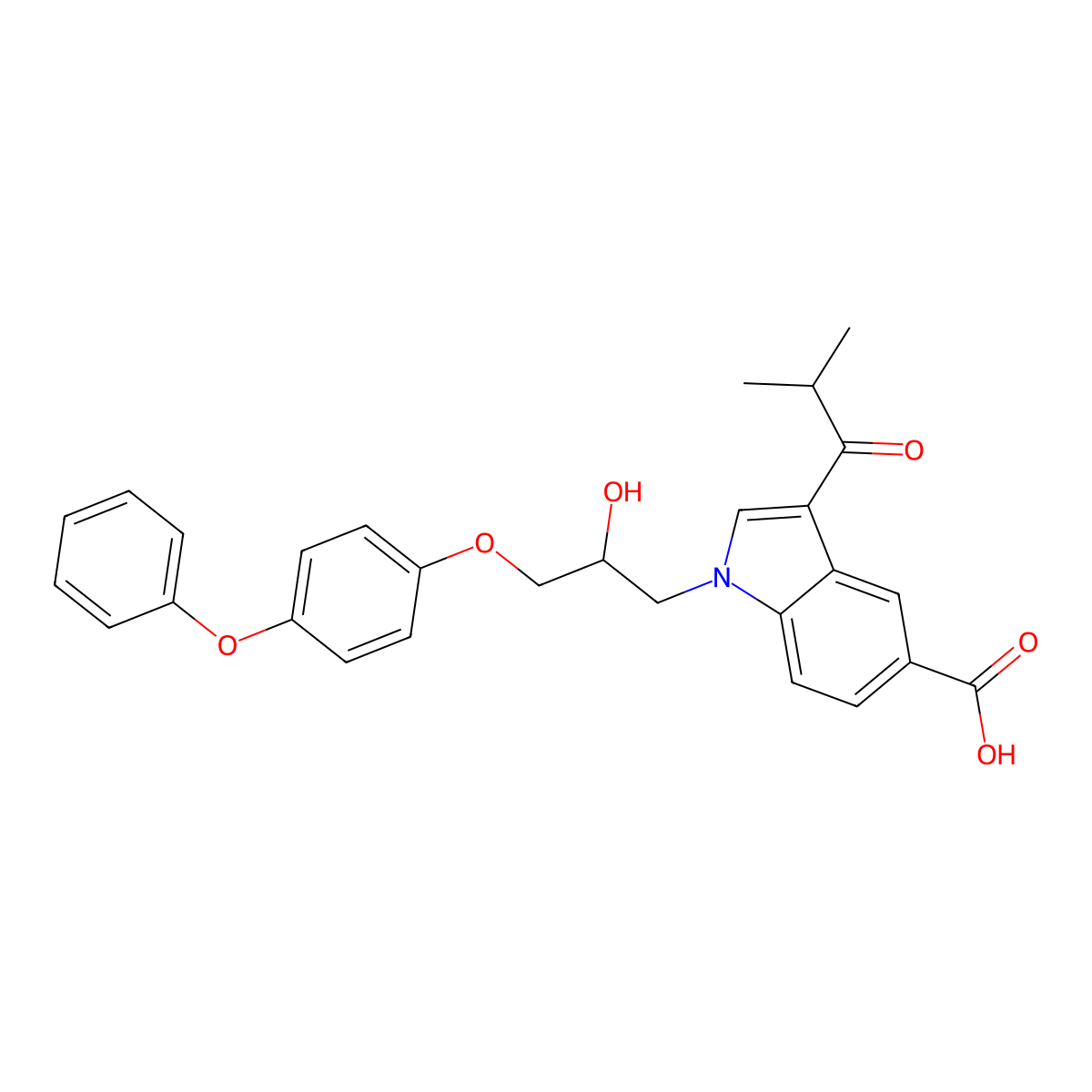 1-[2-Hydroxy-3-(4-phenoxyphenoxy)propyl]-3-(2-methylpropanoyl)-1H-indole-5-carboxylic acid molecular structure, CAS 1233706-89-2