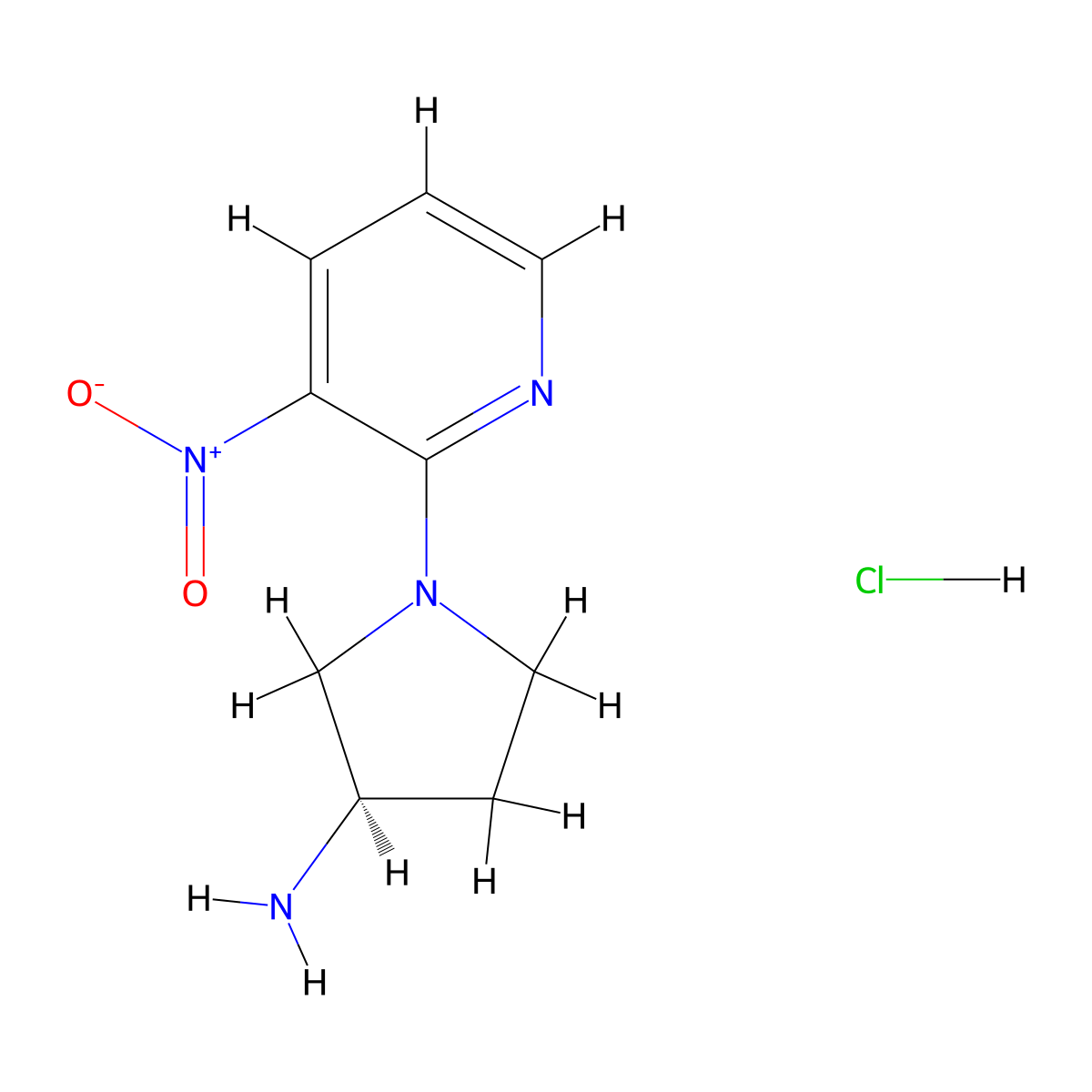 (R)-1-(3-Nitropyridin-2-yl)pyrrolidin-3-amine hydrochloride molecular structure, CAS 1233859-86-3