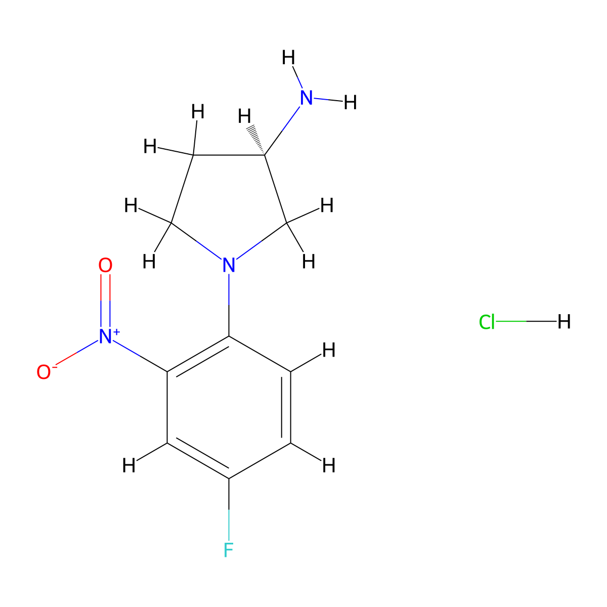 (R)-1-(4-Fluoro-2-nitrophenyl)pyrrolidin-3-amine hydrochloride molecular structure, CAS 1233859-87-4