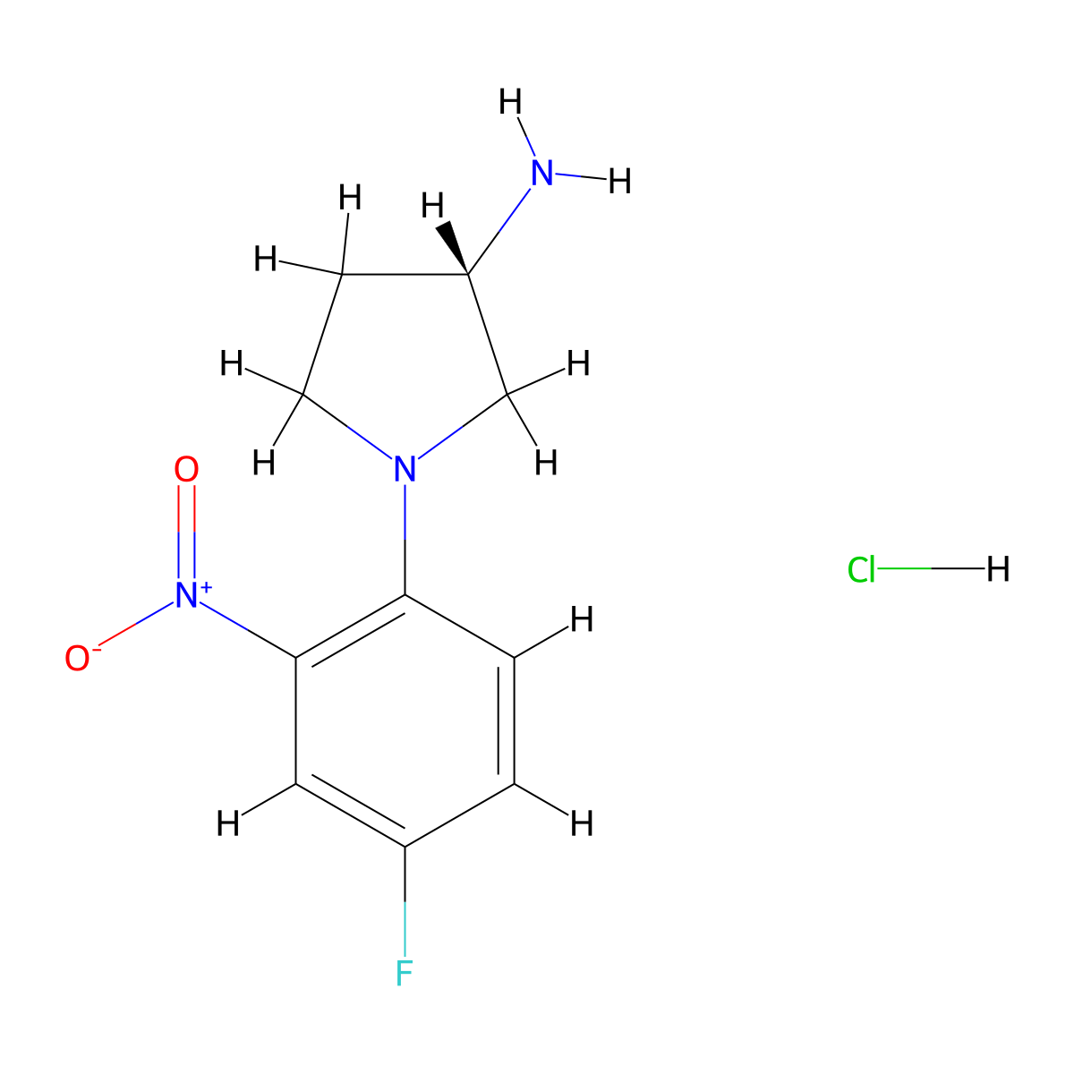 (S)-1-(4-Fluoro-2-nitrophenyl)pyrrolidin-3-amine hydrochloride molecular structure, CAS 1233860-06-4