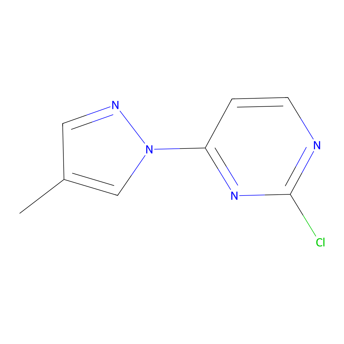 2-chloro-4-(4-methyl-1H-pyrazol-1-yl)pyrimidine molecular structure, CAS 1233932-36-9