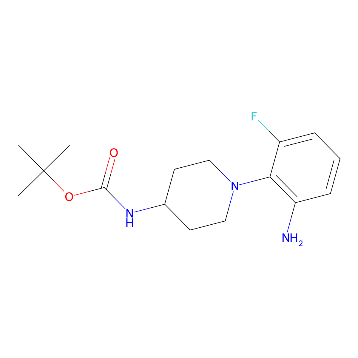 tert-Butyl 1-(2-amino-6-fluorophenyl)piperidin-4-ylcarbamate molecular structure, CAS 1233952-35-6