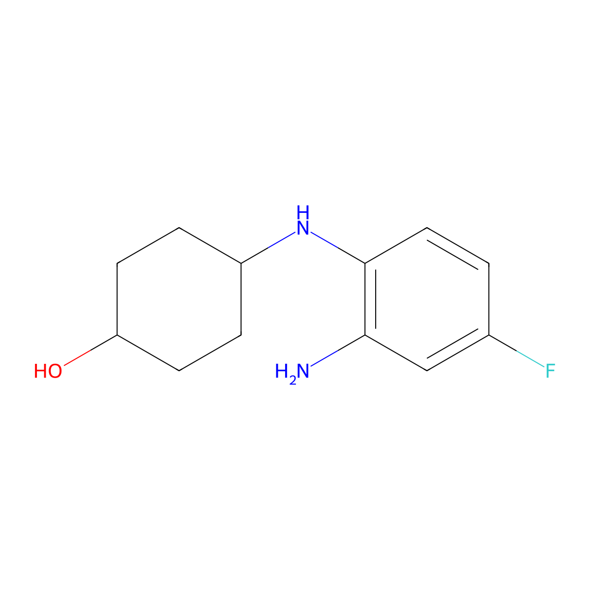trans-4-((2-Amino-4-fluorophenyl)amino)cyclohexanol molecular structure, CAS 1233952-87-8