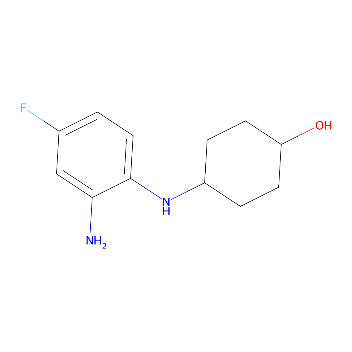 trans-4-((2-Amino-4-fluorophenyl)amino)cyclohexanol molecular structure, CAS 1233952-87-8