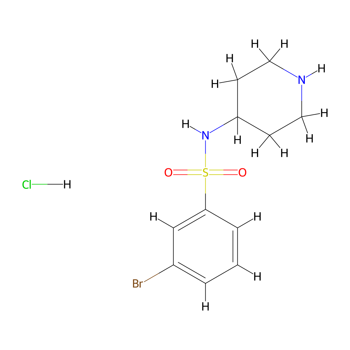 3-Bromo-N-(piperidin-4-yl)benzenesulfonamide hydrochloride molecular structure, CAS 1233958-23-0