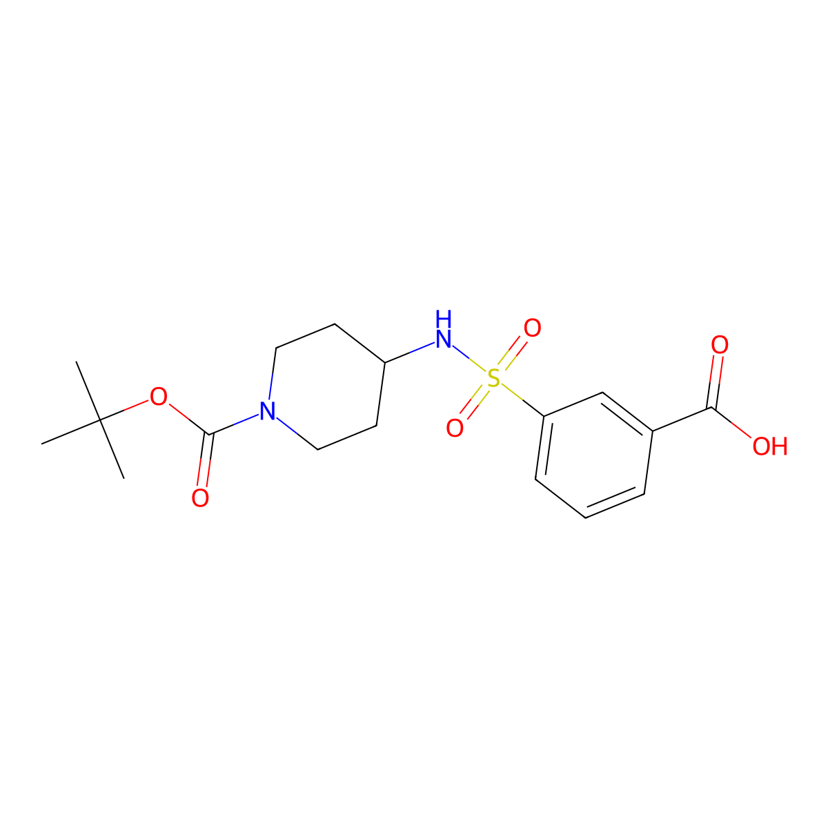 3-[1-(tert-Butoxycarbonyl)piperidin-4-ylaminosulfonyl]benzoic acid molecular structure, CAS 1233958-41-2