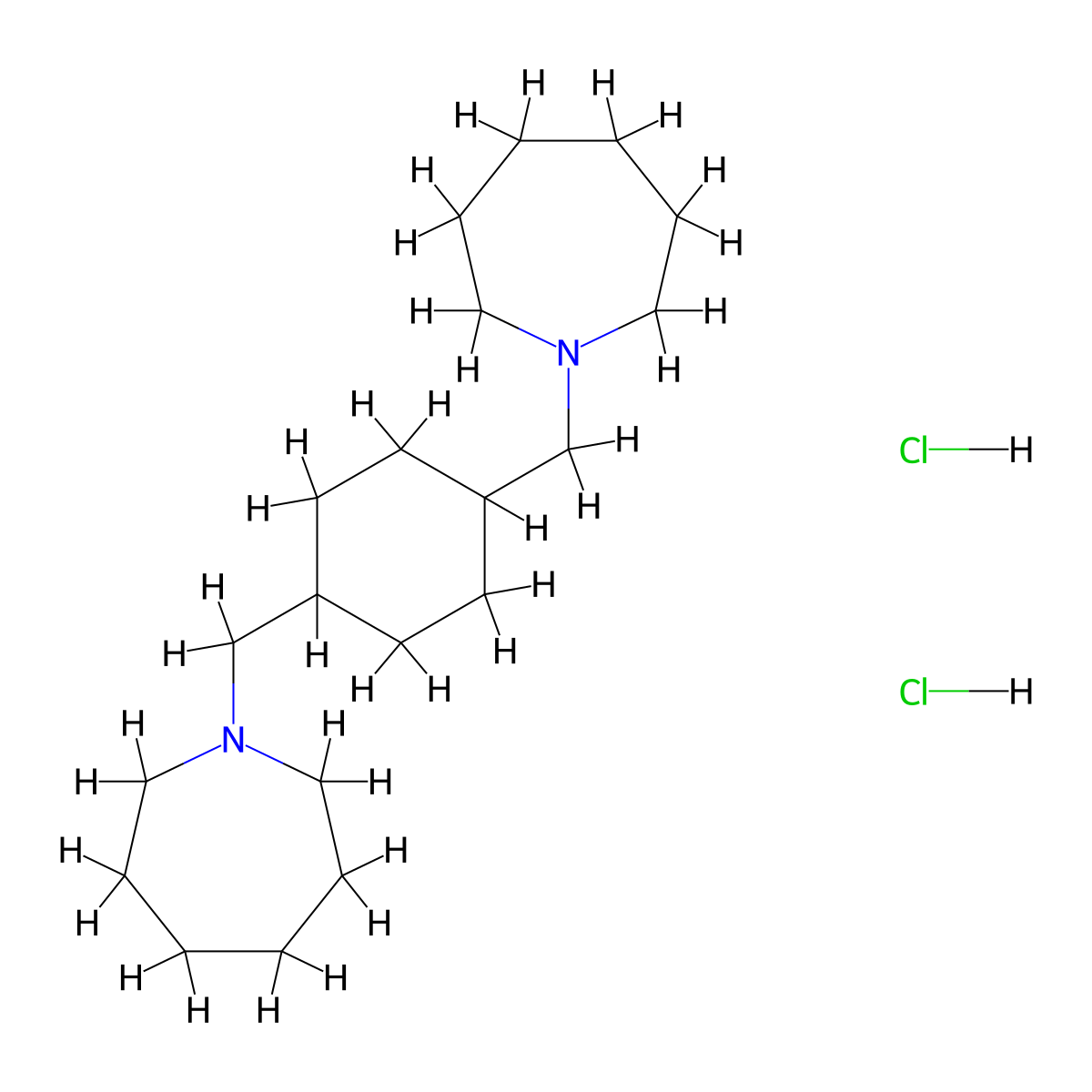 Cyclohexane, 1,4-bis(hexahydroazepinylmethyl)-, dihydrochloride, (E)- molecular structure, CAS 1234-22-6