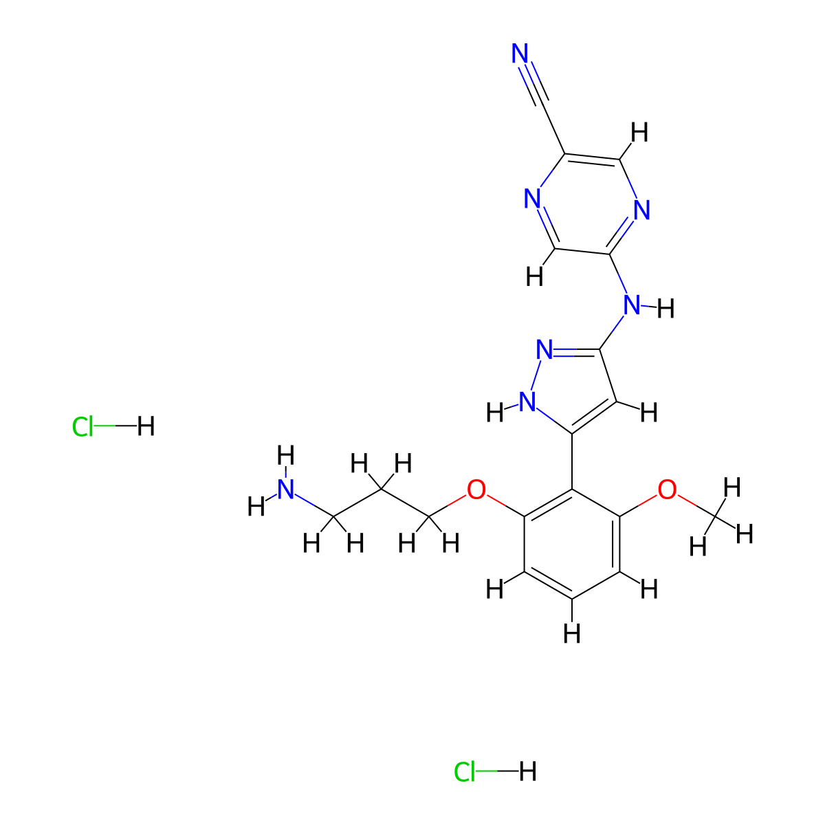 Prexasertib dihydrochloride molecular structure, CAS 1234015-54-3