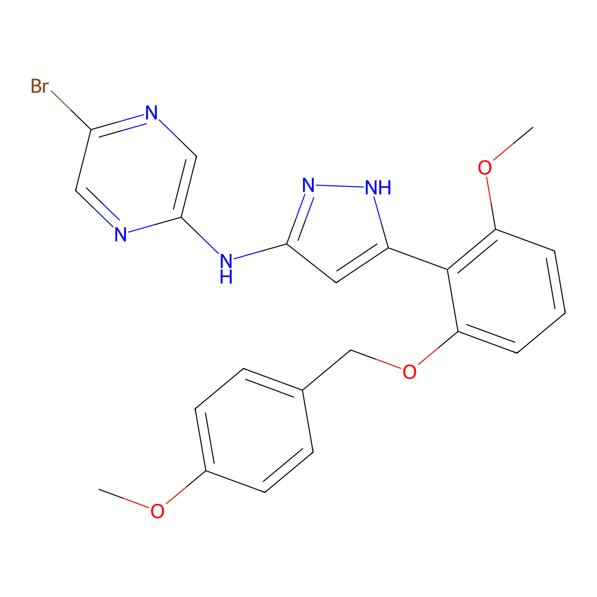 5-Bromo-N-[5-[2-methoxy-6-[(4-methoxyphenyl)methoxy]phenyl]-1H-pyrazol-3-yl]-2-pyrazinamine molecular structure, CAS 1234015-63-4