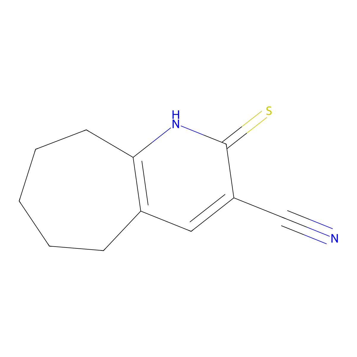 2-Thioxo-2,5,6,7,8,9-hexahydro-1H-cyclohepta[b]pyridine-3-carbonitrile molecular structure, CAS 123413-84-3