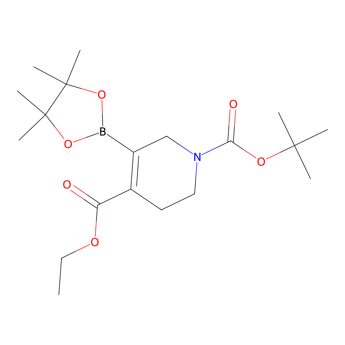 1-Tert-butyl 4-ethyl 5-(tetramethyl-1,3,2-dioxaborolan-2-yl)-1,2,3,6-tetrahydropyridine-1,4-dicarboxylate molecular structure, CAS 1234175-05-3