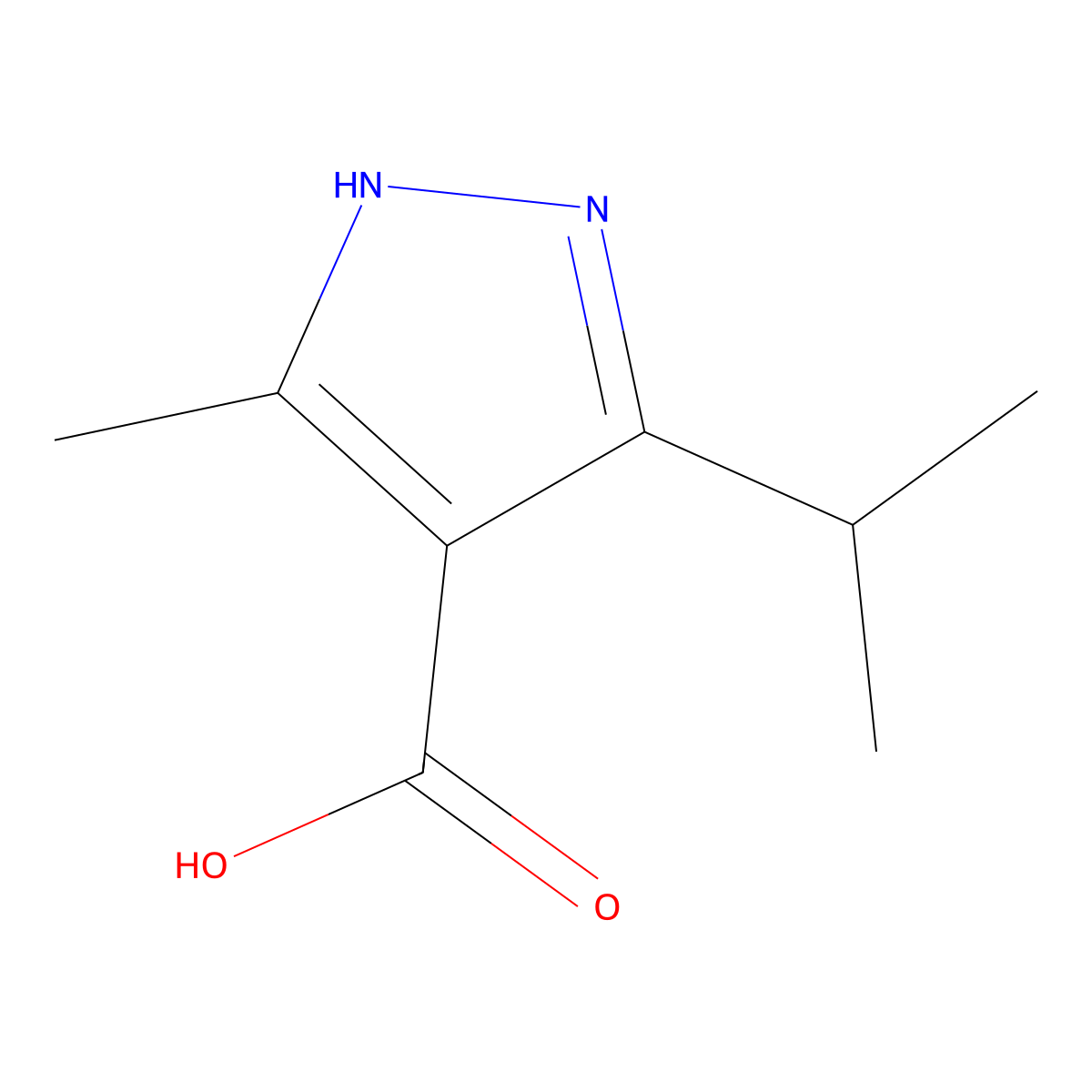 3-methyl-5-(propan-2-yl)-1H-pyrazole-4-carboxylic acid molecular structure, CAS 1234177-05-9
