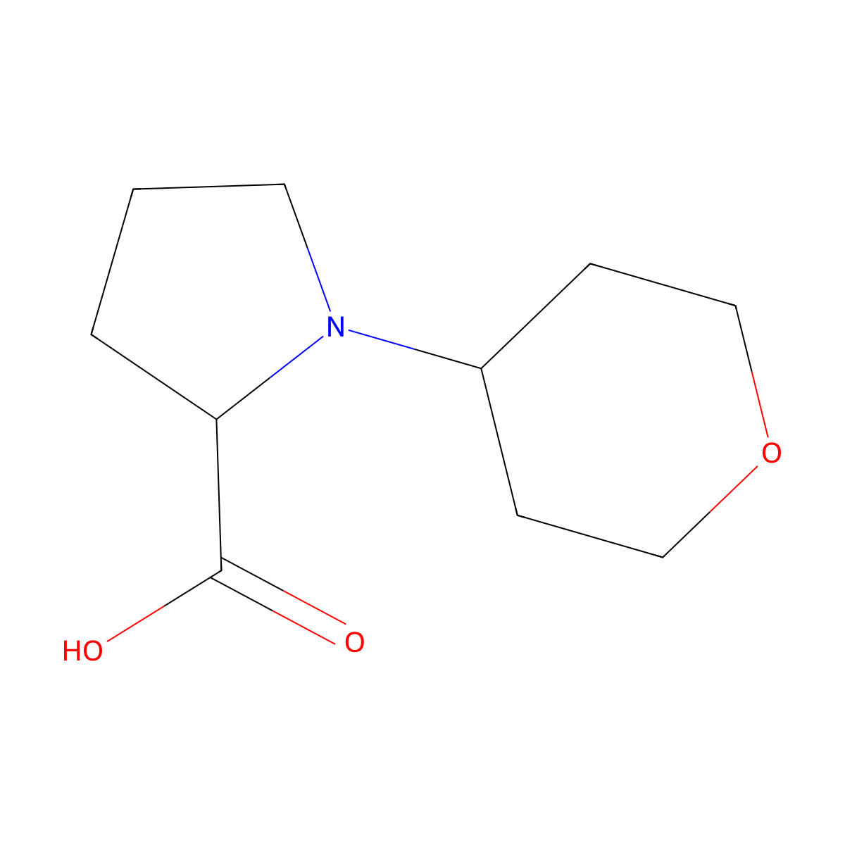 1-Tetrahydro-2H-pyran-4-ylpyrrolidine-2-carboxylic acid molecular structure, CAS 1234318-70-7
