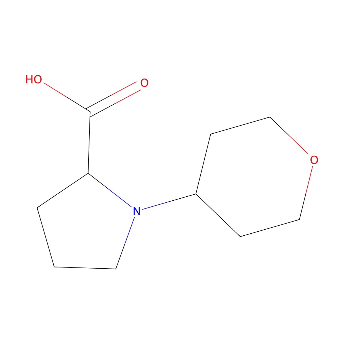 1-Tetrahydro-2H-pyran-4-ylpyrrolidine-2-carboxylic acid molecular structure, CAS 1234318-70-7