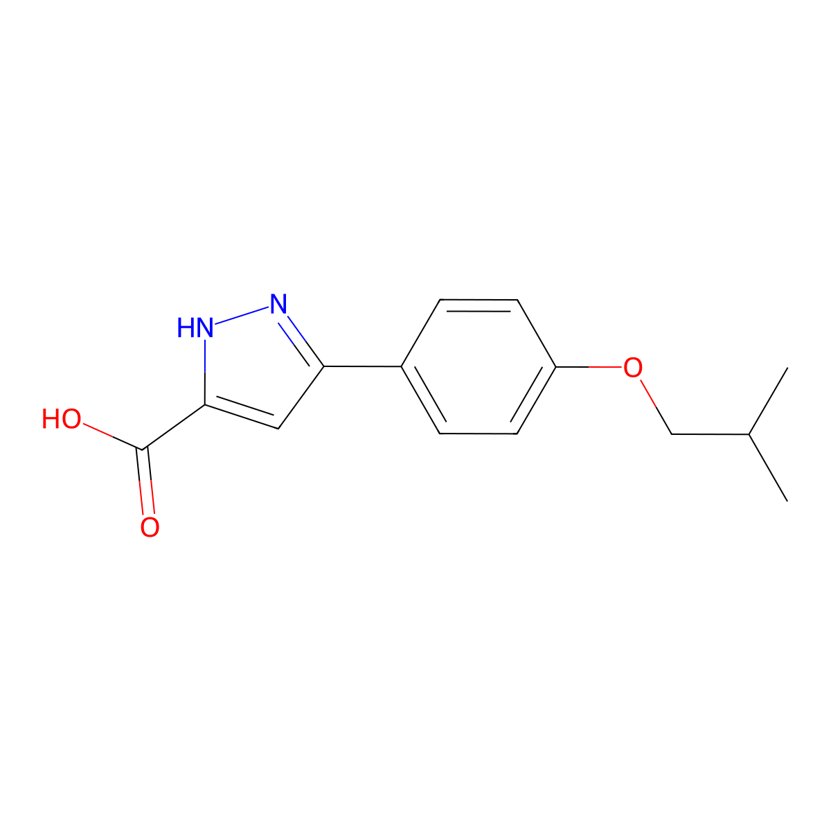 3-(4-isobutoxyphenyl)-1H-pyrazole-5-carboxylic acid molecular structure, CAS 1234342-30-3