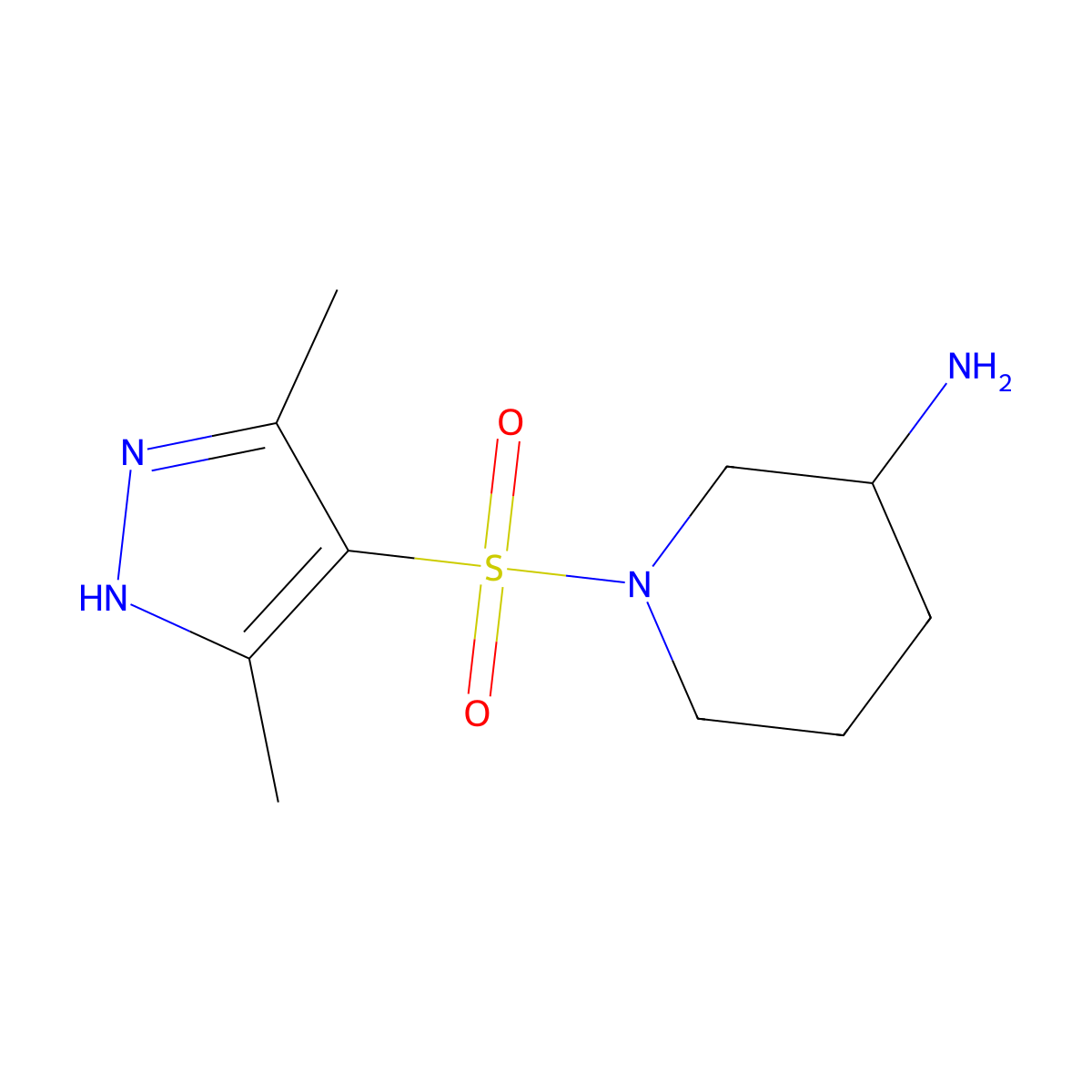 1-((3,5-Dimethyl-1H-pyrazol-4-yl)sulfonyl)piperidin-3-amine molecular structure, CAS 1234345-46-0